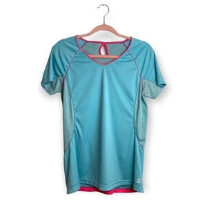 hind Blue & Pink  Running Tee with Keyhole Back